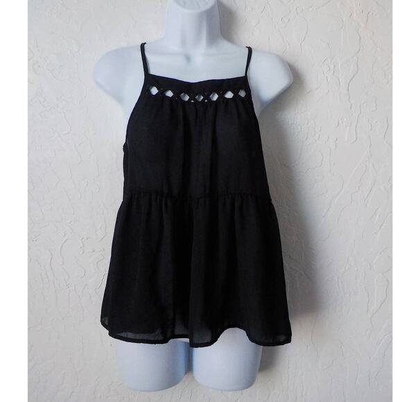 Lily Rose Black Tank Top Women size XS Peplum Spaghetti Straps Chiffon Boho - Picture 1 of 7